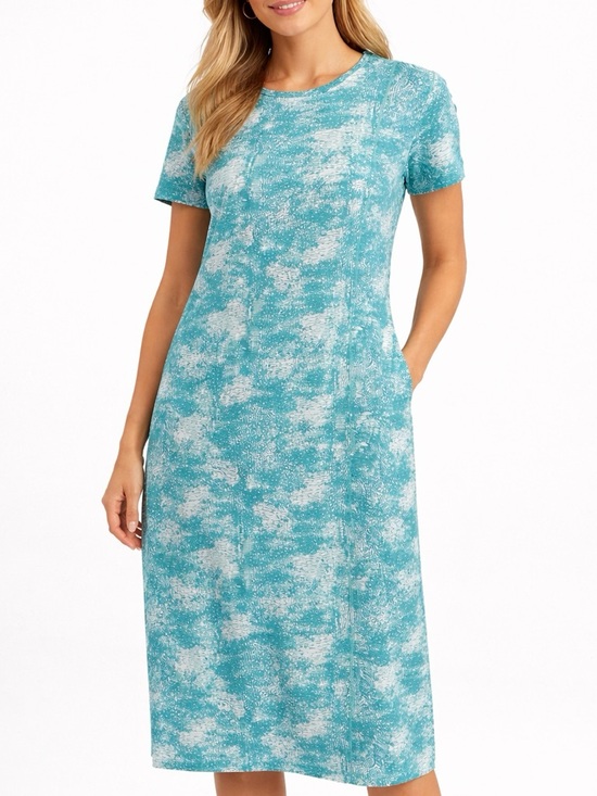 Columbia Dresses & Skirts - Columbia Teal Printed Midi Dress Short Sleeve Casual Dress
